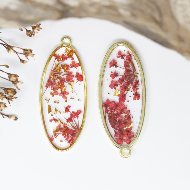 Resin 36x15mm Dried Flower Oval Pendant