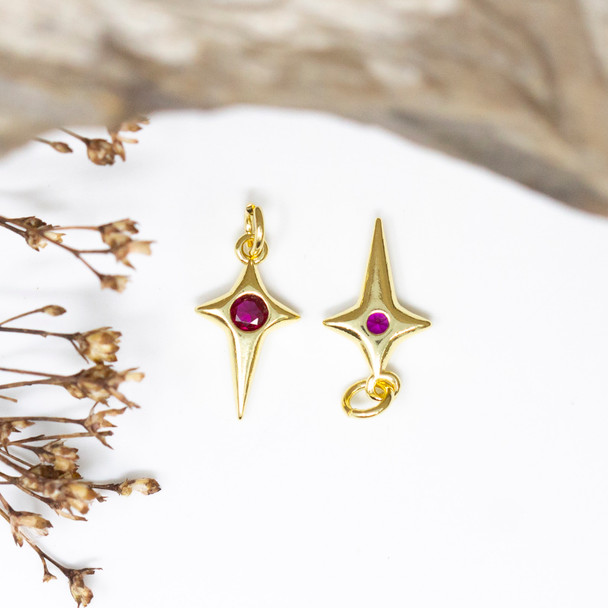 Gold Plated Micro Pave 14x7mm Pink North Star Charm