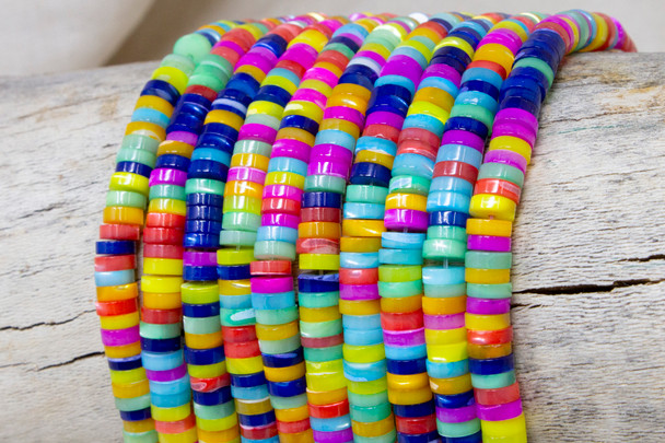 Shell Polished 2x6mm Dyed Multi Color Wheel