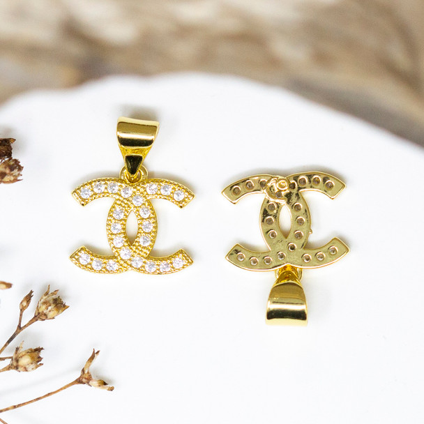 Gold Plated Micro Pave 9x12mm Linked CC Charm