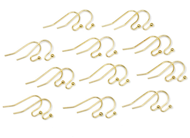 18K Gold Plated French Hook Ear Wires with Ball - 10 Pairs