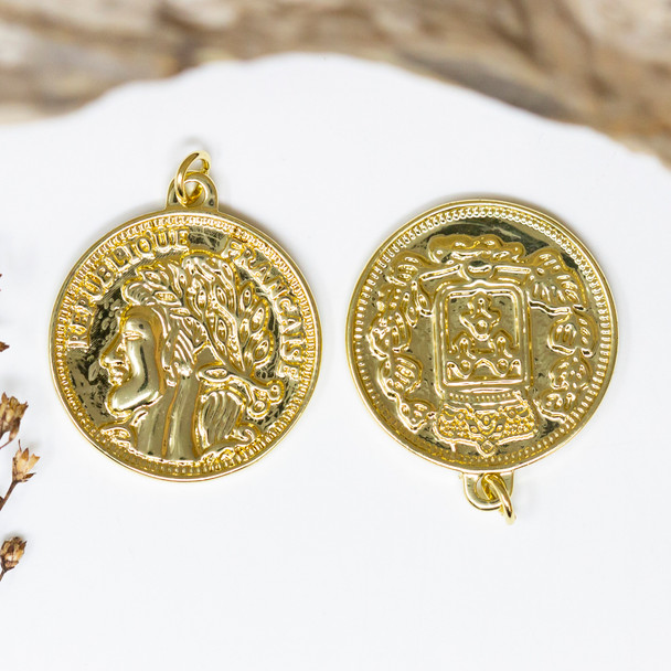 18K Gold Plated 25mm Coin Republic Francaise Charm
