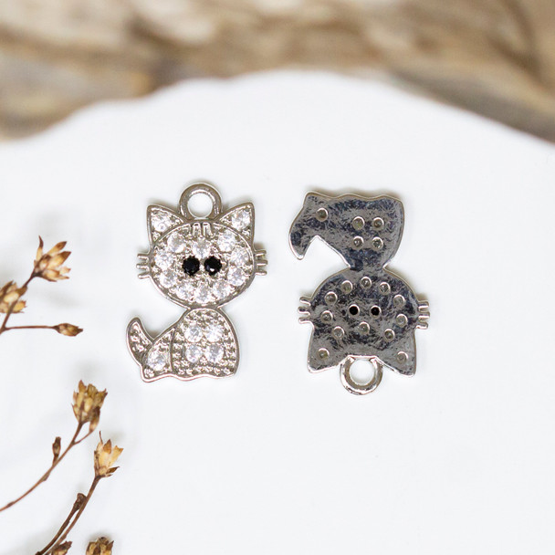 Silver Plated Micro Pave 17x11mm Cat Charm