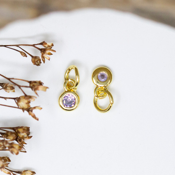 Gold Plated Micro Pave 4.5mm Violet Coin Charm