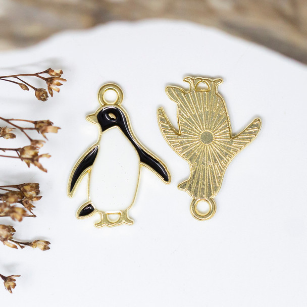 Gold Plated Enamel 23x17mm Penguin Charm