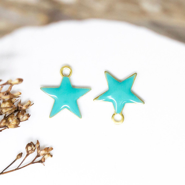 Gold Plated Enamel 10mm Turquoise Star Charm