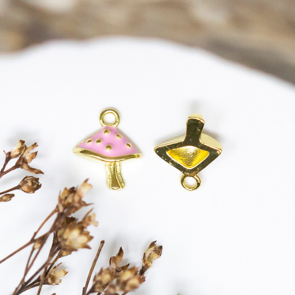 Gold Plated Enamel 7mm Pink Mushroom Charm