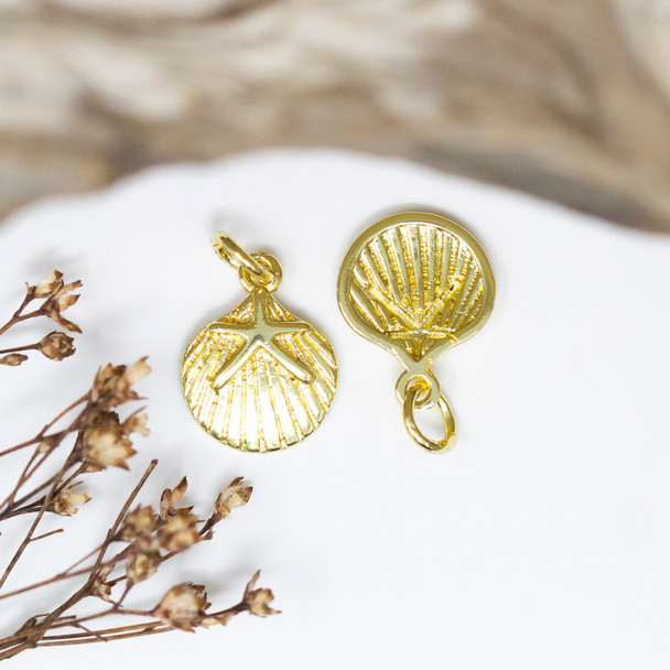 18K Gold Plated 10mm Shell Starfish Charm