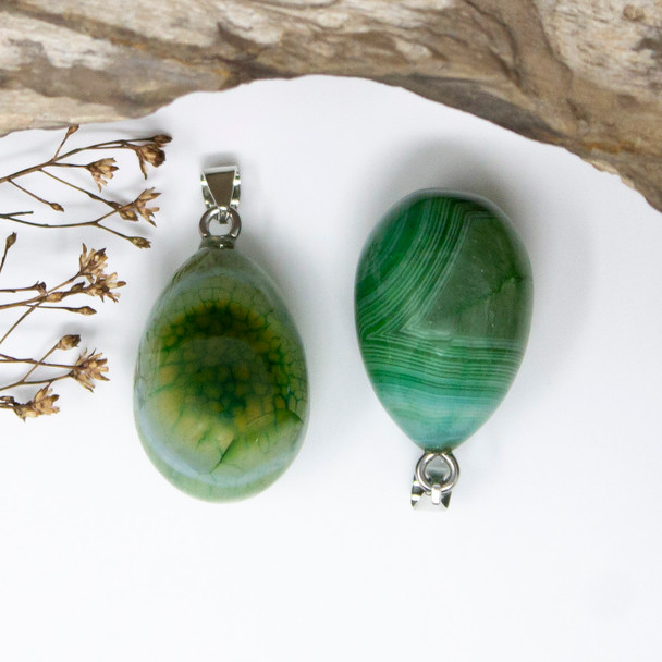 Cracked Agate 20x30mm Dyed Green Egg Drop Pendant