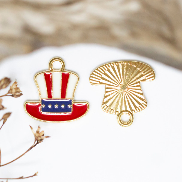 Gold Plated Enamel 15mm American Flag Hat Charm