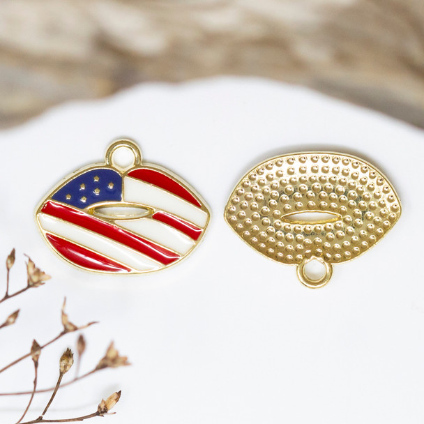 Gold Plated Enamel 14x18mm American Flag Lips Charm