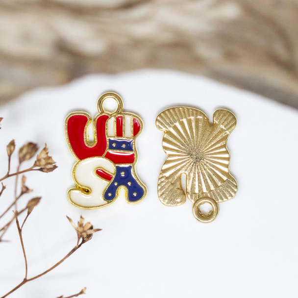 Gold Plated Enamel 12x16mm American Flag USA Charm