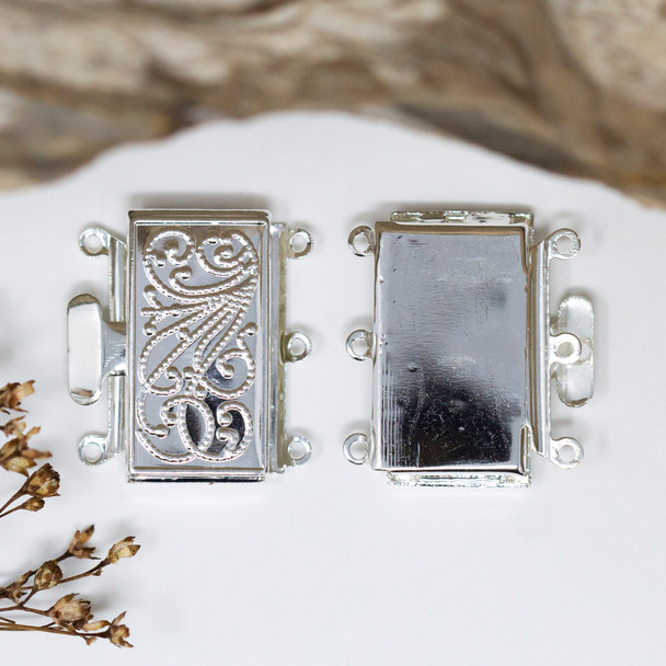 Silver Plated 21x23mm 3 Strand Box Clasp