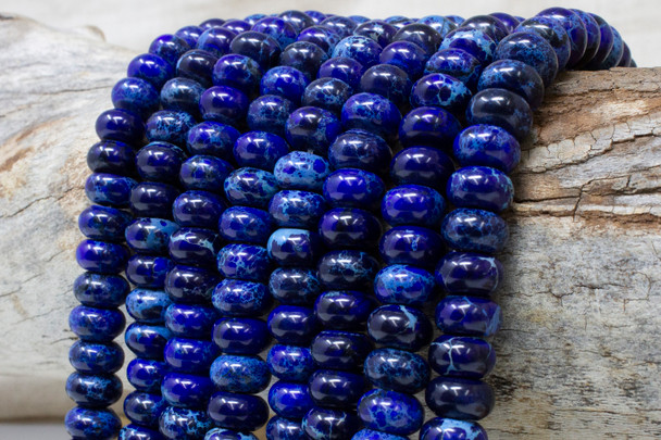Impression Jasper Polished 6x10mm Rondelle - Dark Blue