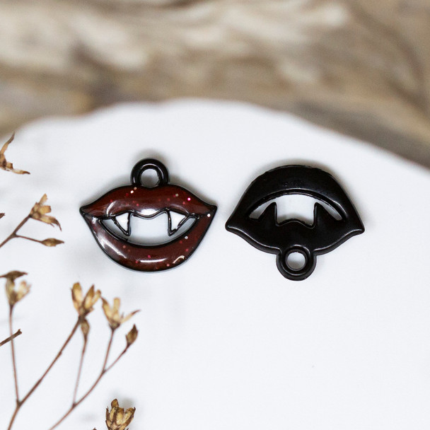 Black Plated Enamel 11x13mm Fang Mouth Charm