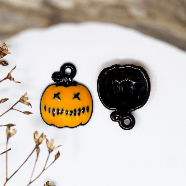 Black Plated Enamel 12x15mm Jack-O-Lantern Charm