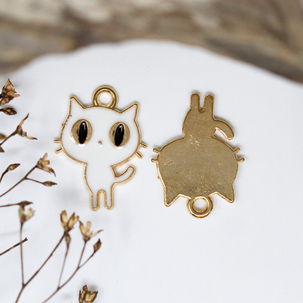 Gold Plated Enamel 14x19mm White Cat Charm