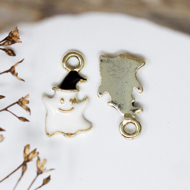 Gold Plated Enamel 8x15mm Ghost Charm