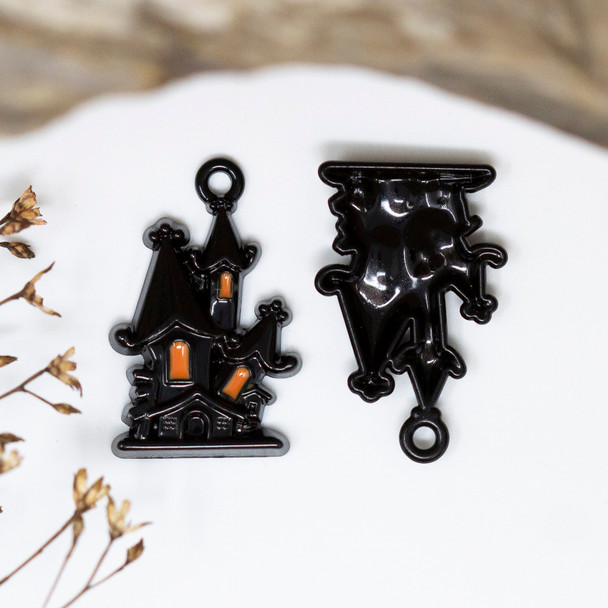 Black Plated Enamel 15x22mm Haunted House Charm