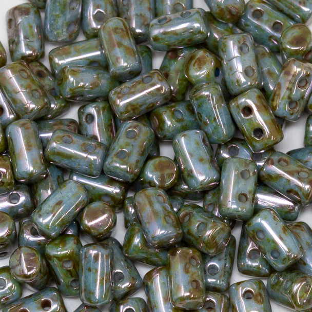 Matubo Czech Glass Rulla Beads -- Opaque Green Luster