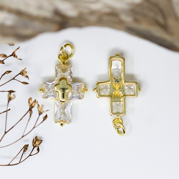 Gold Plated Micro Pave 21x14mm CZ Cross Charm