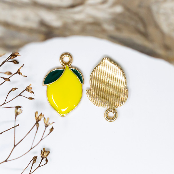 Gold Plated Enamel 13x20mm Lemon Charm