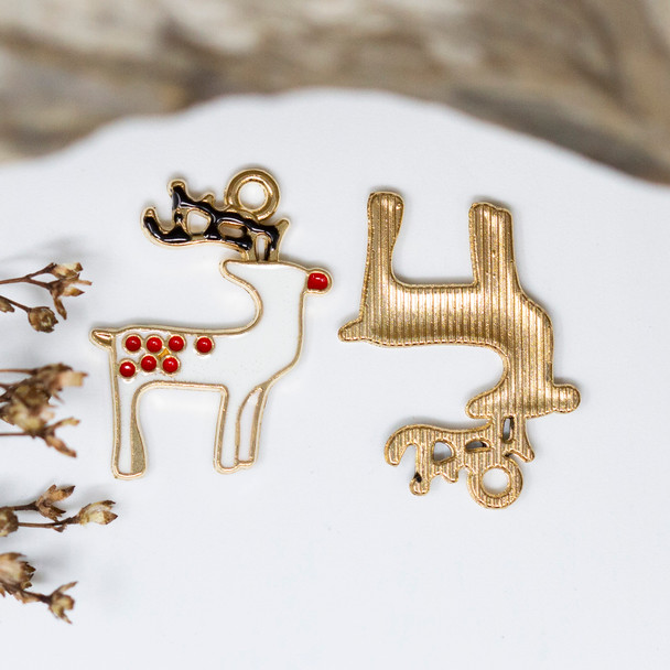 Gold Plated Enamel 23x18mm Reindeer Stag Charm