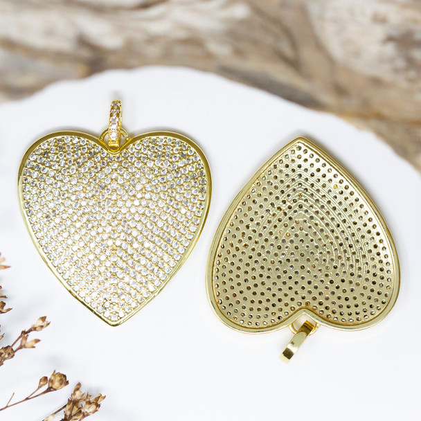 Gold Plated Micro Pave 30mm Heart Pendant