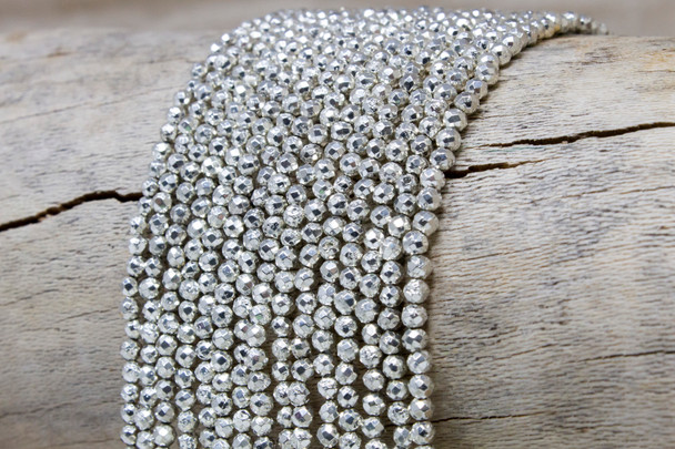 Pyrite Silver Plated 3mm Faceted Round