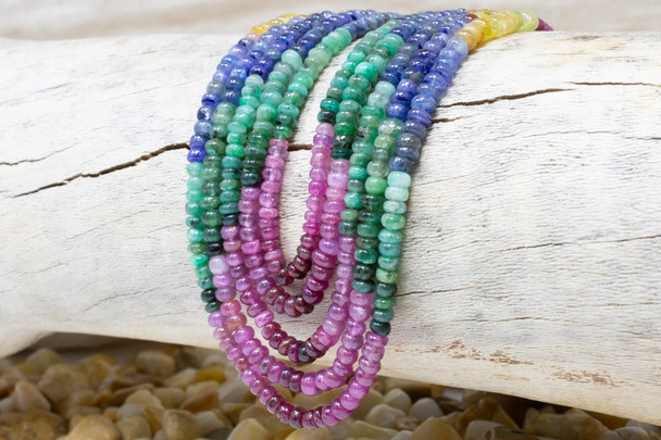 Sapphire Polished 3-4mm Smooth Rondelle - Banded Multi Color