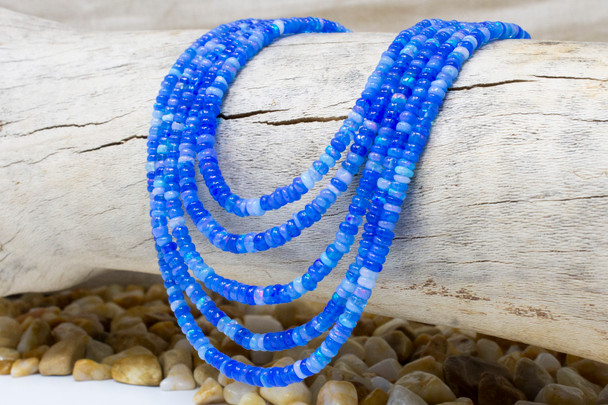 Ethiopian Opal Polished Royal Blue 3-4mm Rondelle - Heat Treated