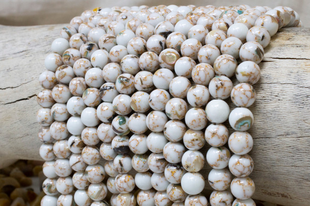 Reconstructed Manmade Turquoise & Shell 8mm Round - Dyed Ivory - 2mm Large Hole