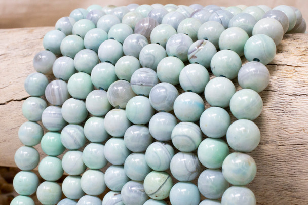 Fire Agate Polished Light Aqua 10mm Round - 2mm Large Hole