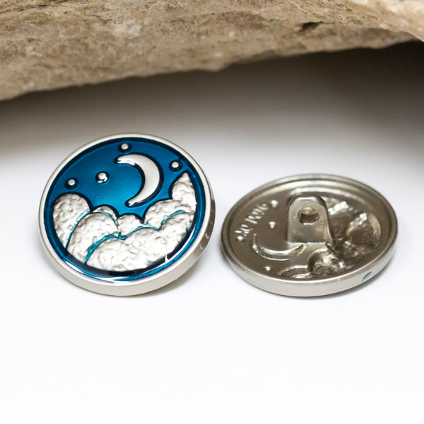 Platinum Plated Alloy 20mm Moon Blue Enamel Button