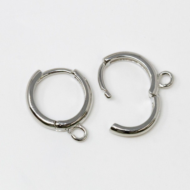 Platinum Plated 13.5mm Hoop Earring with Ring - 1 Pair