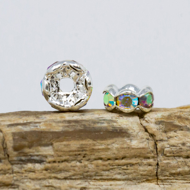 Crystal AB Rhinestone 5x2mm Wavy Edge Brass Spacer Bead
