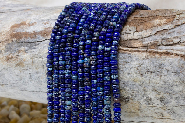 Impression Jasper Polished 2x4mm Rondelle - Dark Blue Dyed