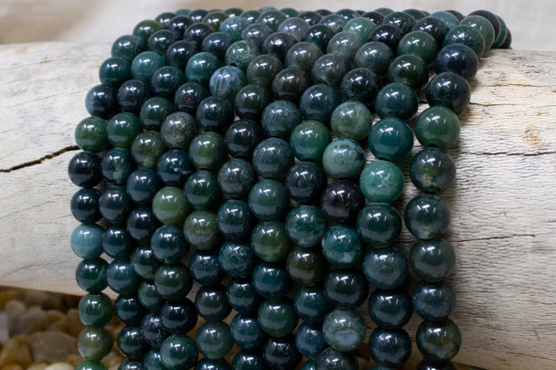 Moss Agate Polished 8mm Round - 2mm Large Hole