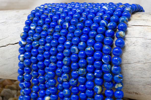 Reconstructed Manmade Turquoise & Shell 6mm Round Dyed Royal Blue - Large Hole
