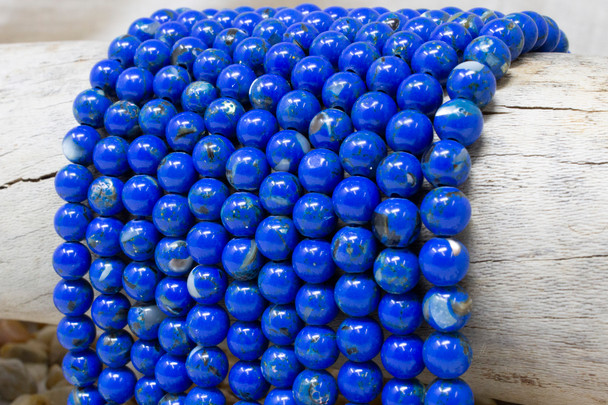 Reconstructed Manmade Turquoise & Shell 8mm Round Dyed Royal Blue - Large Hole