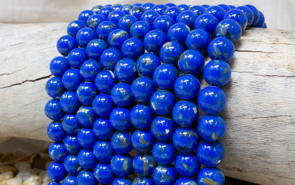 Reconstructed Manmade Turquoise & Shell 10mm Round Dyed Royal Blue - Large Hole