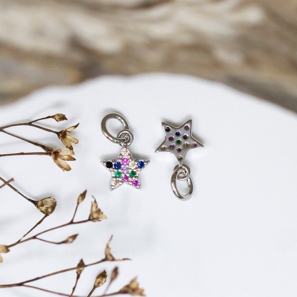 Silver Plated Micro Pave 7mm Multi Color Star Charm