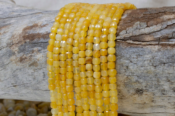 Burmese Yellow Jade Polished 4mm Faceted Cube