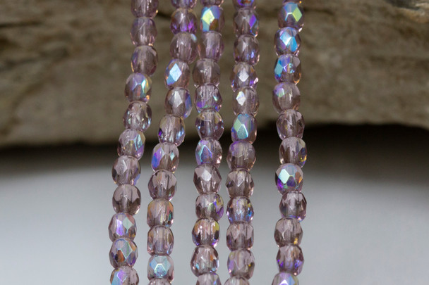 Fire Polish 3mm Faceted Round - Medium Amethyst AB