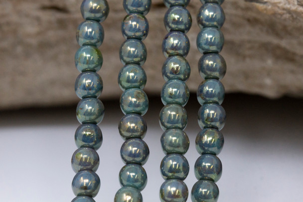 Czech Glass 4mm Round -- Turquoise Bronze Picasso