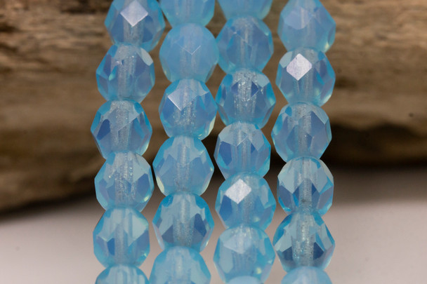 Fire Polish 6mm Faceted Round - Milky Aquamarine