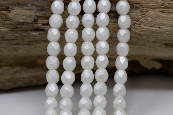 Fire Polish 4mm Faceted Round - Metal Luster Alabaster