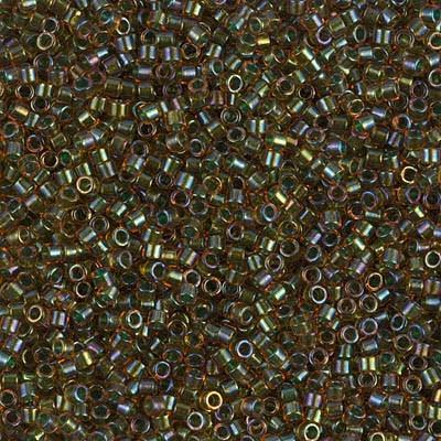 Delicas Size 11 Miyuki Seed Beads -- 1741 Orange AB / Olive Lined