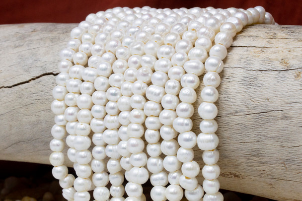 Freshwater Pearls Polished White 6-7mm Potato - 2mm Large Hole