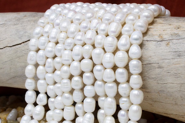 Freshwater Pearls A Grade Polished White 9-10mm Rice - 2mm Large Hole